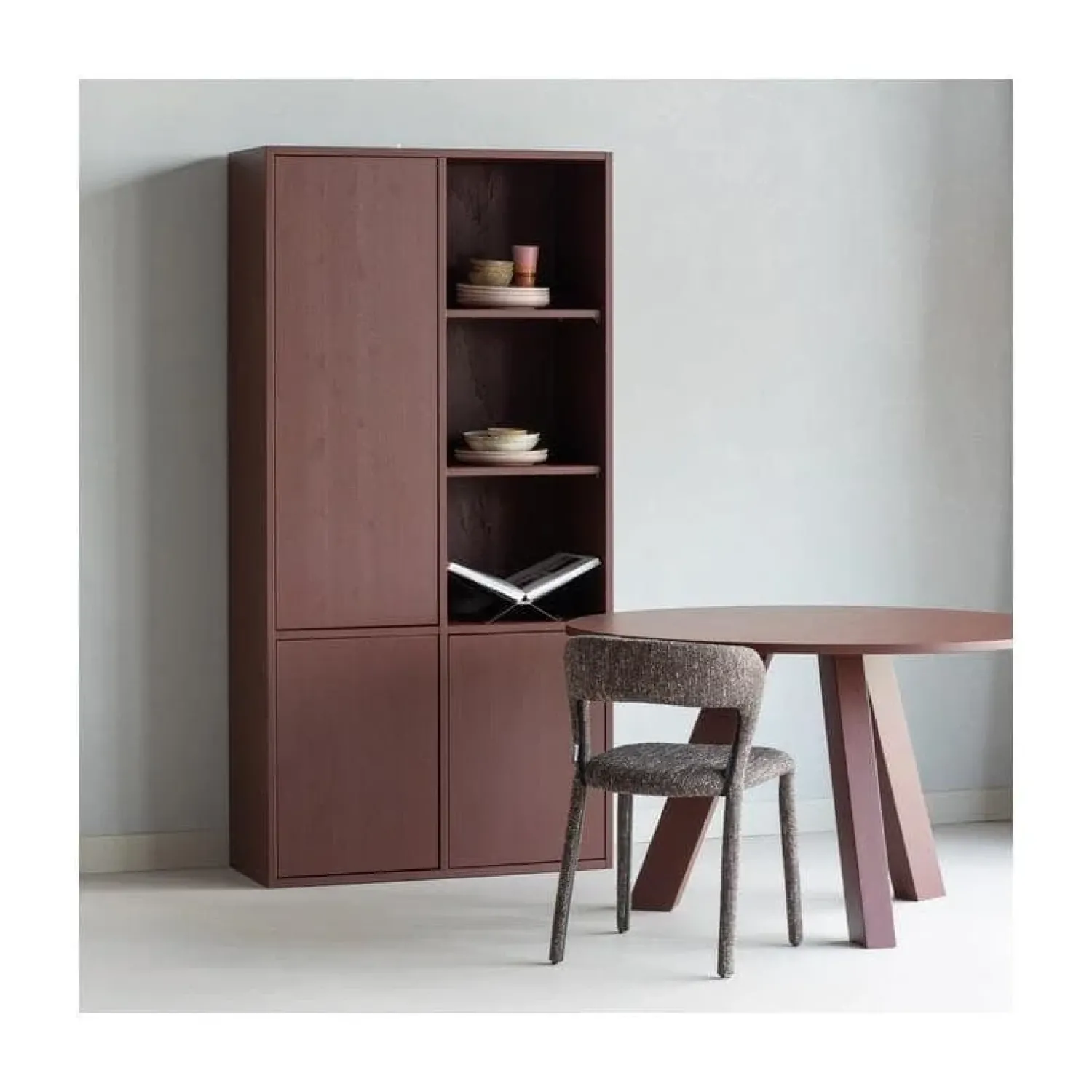 WOOOD Eettafels|Rhonda Eettafel Rond Eiken Bordeauxrood 129cm