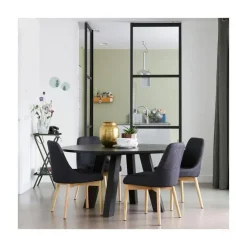 WOOOD Eettafels|Rhonda XL Eettafel rond Eiken Blacknight 150cm
