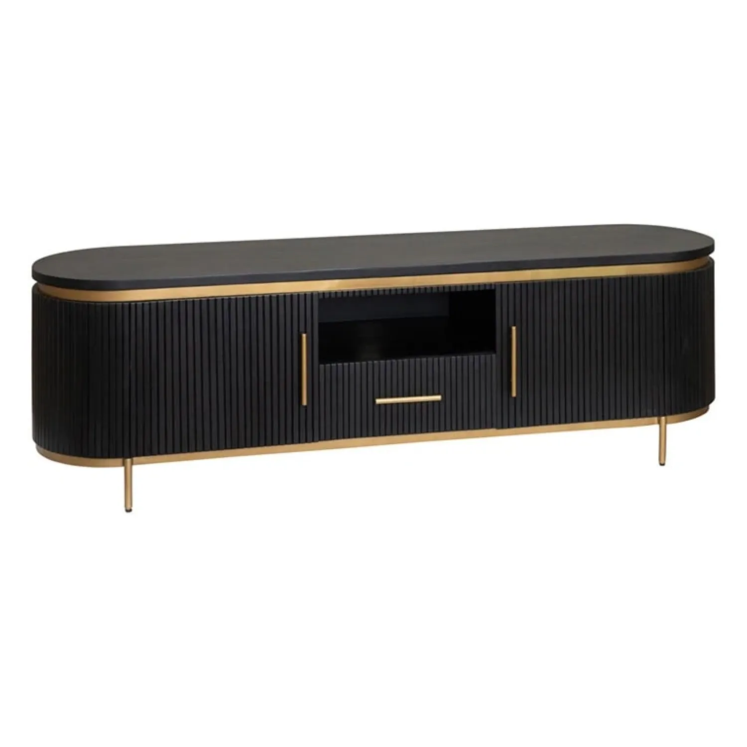 Tower living Industriele Kasten|Tv Meubels|Rivello TV meubel 2 deurs 1 lade zwart 180cm