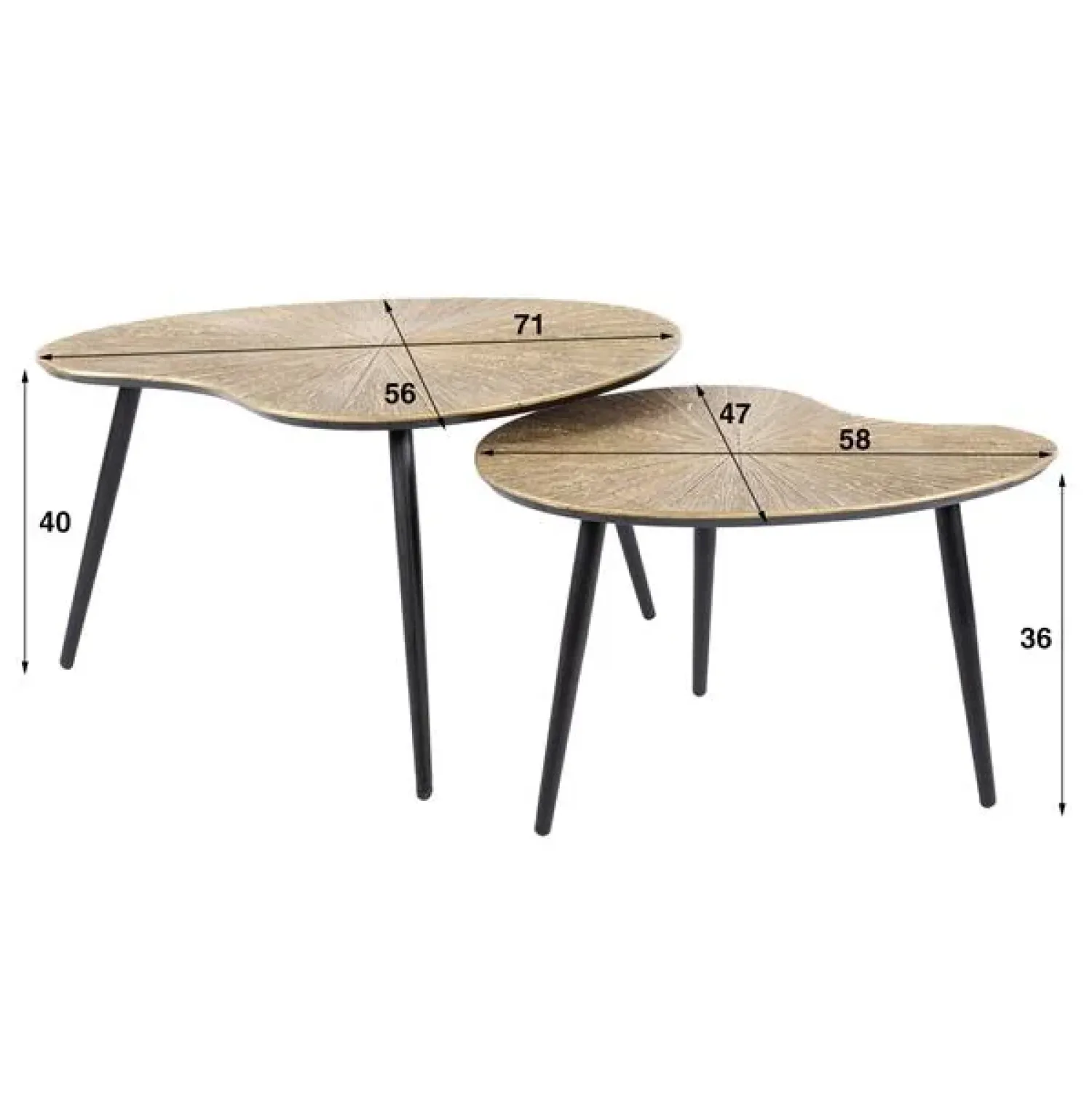 Kalfort Salontafels|Rivo Salontafel set van 2 Niervorm Brons