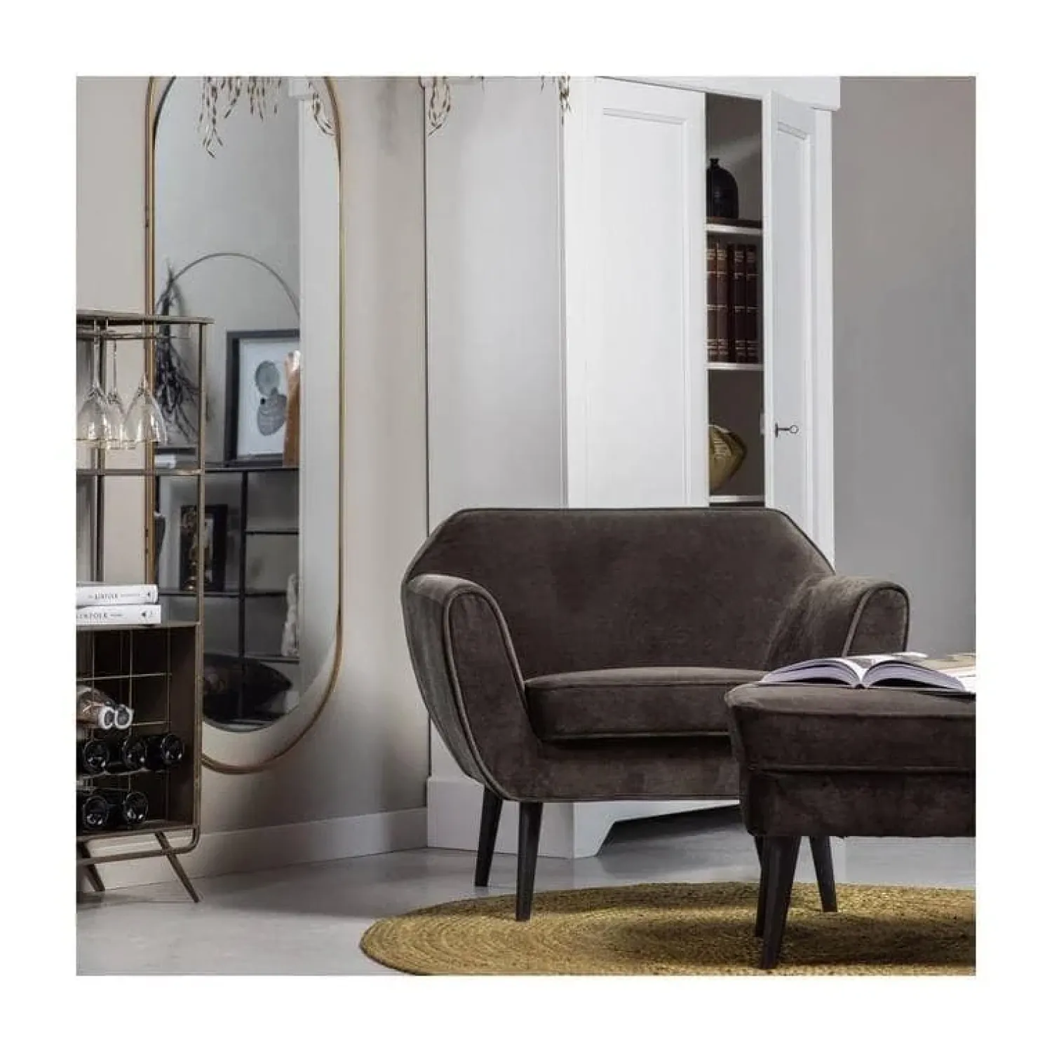 WOOOD Fauteuils|Rocco Fauteuil Velvet Warmgroen 92cm