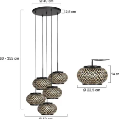 Steinmex Hanglampen|Roman Light 5-lichts Hanglamp Bamboe