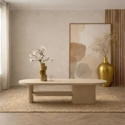 Vane Living Salontafels|Rona Salontafel dicht Beige mangohout 130cm