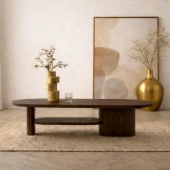 Vane Living Salontafels|Rona Salontafel dicht Walnoot mangohout 130cm