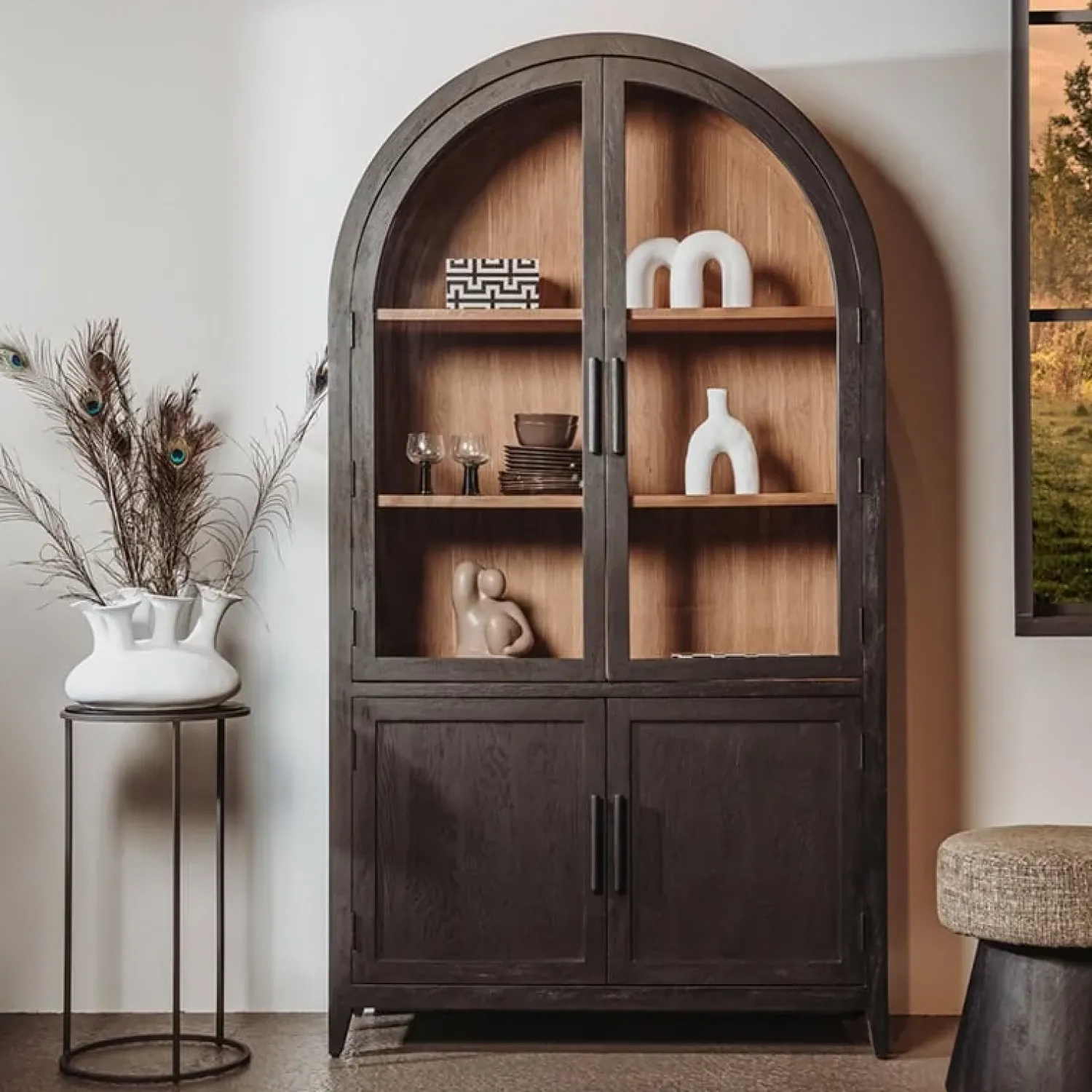 Tower living Wandkasten|Vitrinekasten|Rotondi vitrinekast 4 deurs zwart 120cm