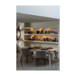 WOOOD Eetkamerstoelen|Runa Eetkamerstoel Chenille Donkerzand