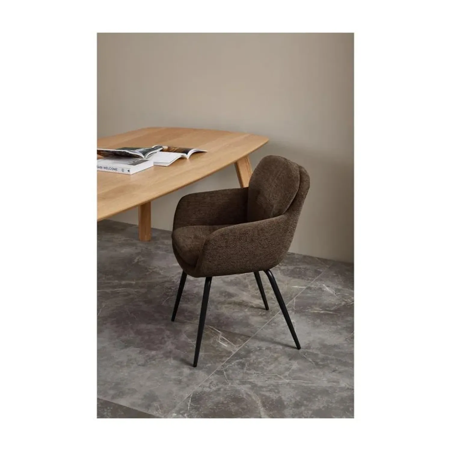 WOOOD Eetkamerstoelen|Runa Eetkamerstoel Chenille Warmbruin