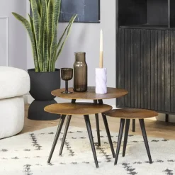 Furndea Salontafels|Ryan salontafel set van 3 industrieel goud