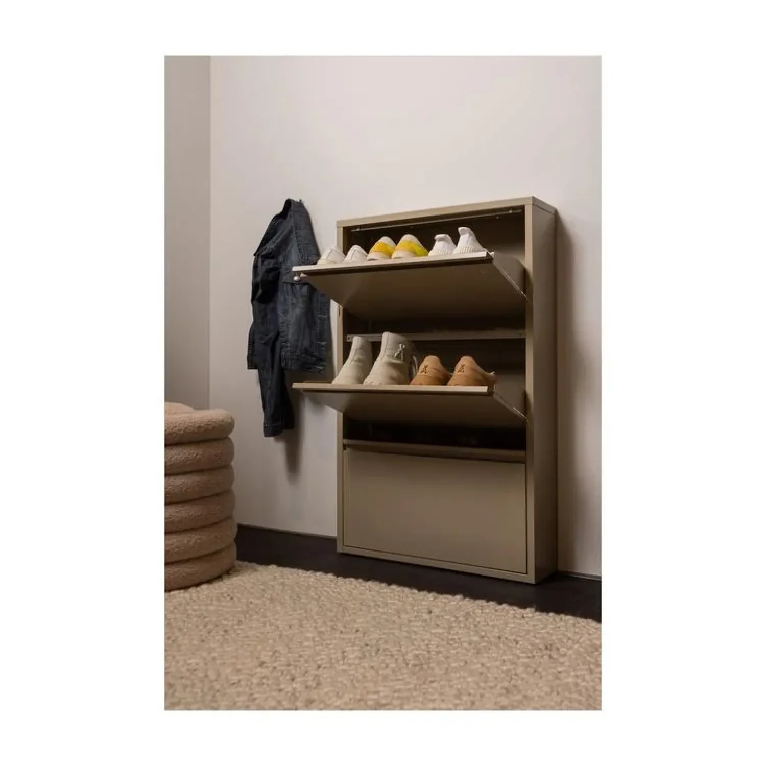 WOOOD Schoenenkasten|Schoenenkasten|Sabine 3-Vaks Schoenenkast Metaal Zand 66cm