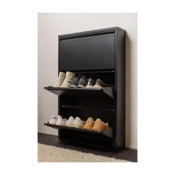 WOOOD Schoenenkasten|Schoenenkasten|Sabine 3-Vaks Schoenenkast Metaal Zwart 66cm