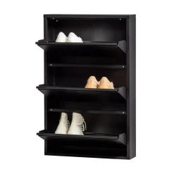 WOOOD Schoenenkasten|Schoenenkasten|Sabine 3-Vaks Schoenenkast Metaal Zwart 66cm