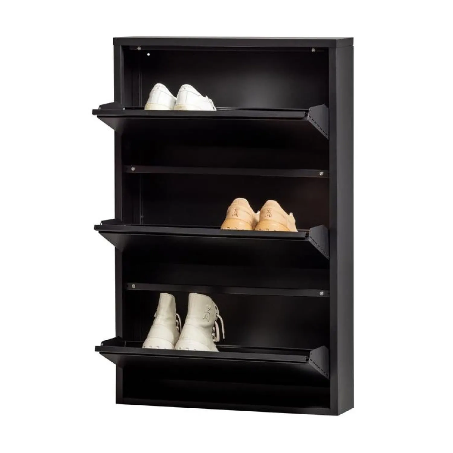 WOOOD Schoenenkasten|Schoenenkasten|Sabine 3-Vaks Schoenenkast Metaal Zwart 66cm