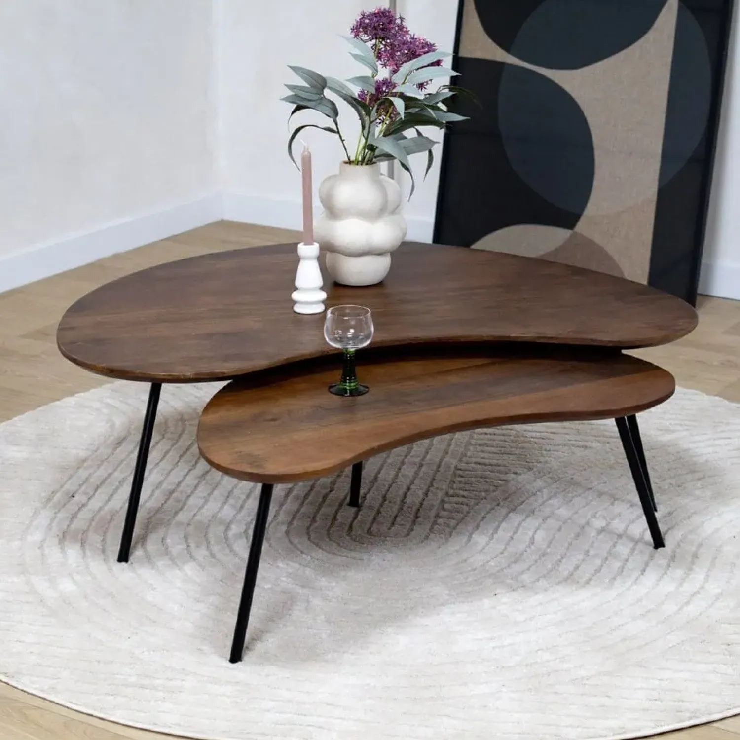 Vane Living Salontafels|Salontafel Signe set van 2 walnoot 120/92cm