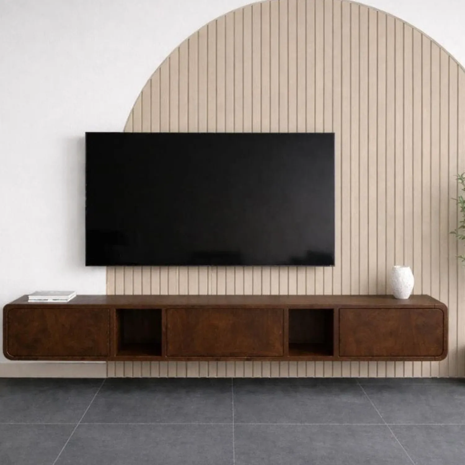Vane Living Industriele Kasten|Tv Meubels|Sammy zwevend Tv meubel Walnoot mangohout 210cm