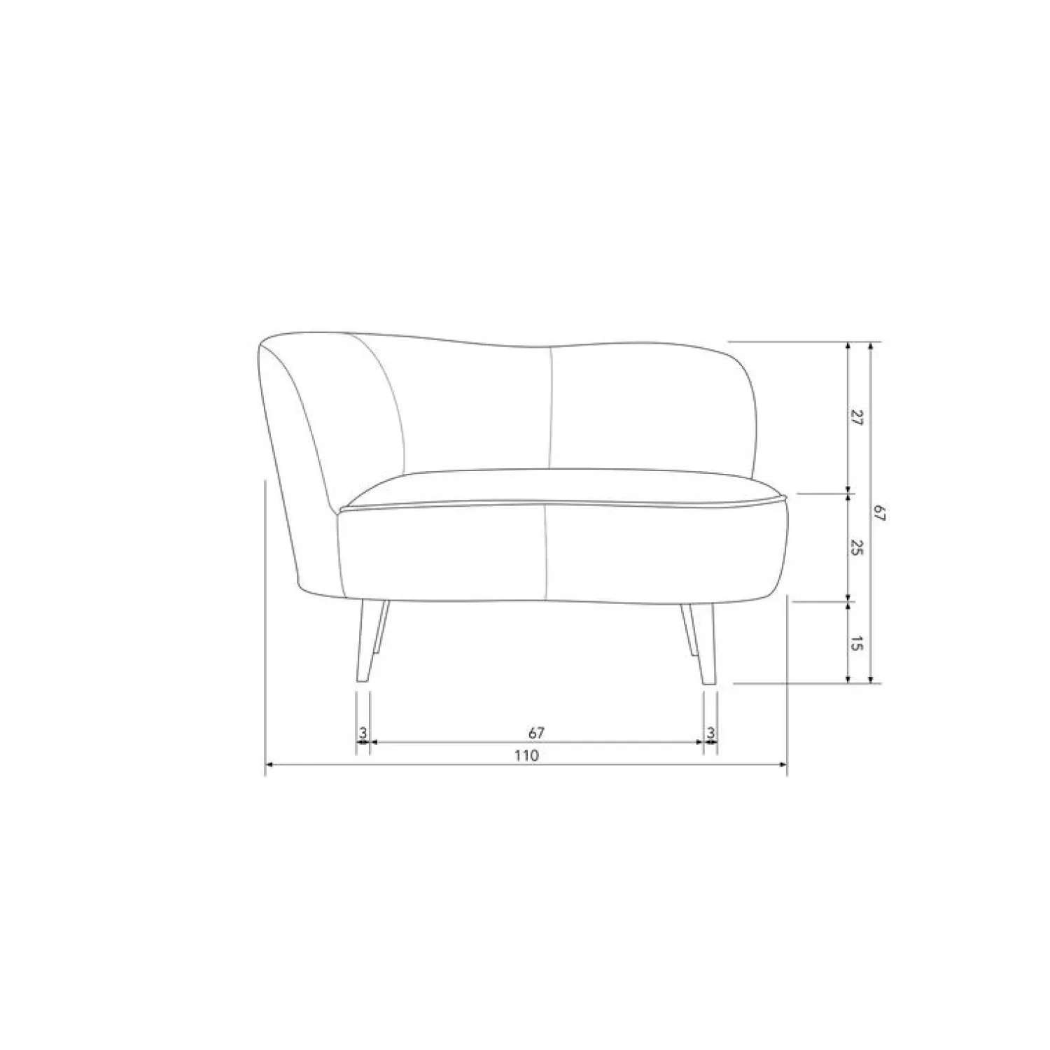 WOOOD Loungebanken|Fauteuils|Sara Lounge Fauteuil Links Velvet Khaki 112cm