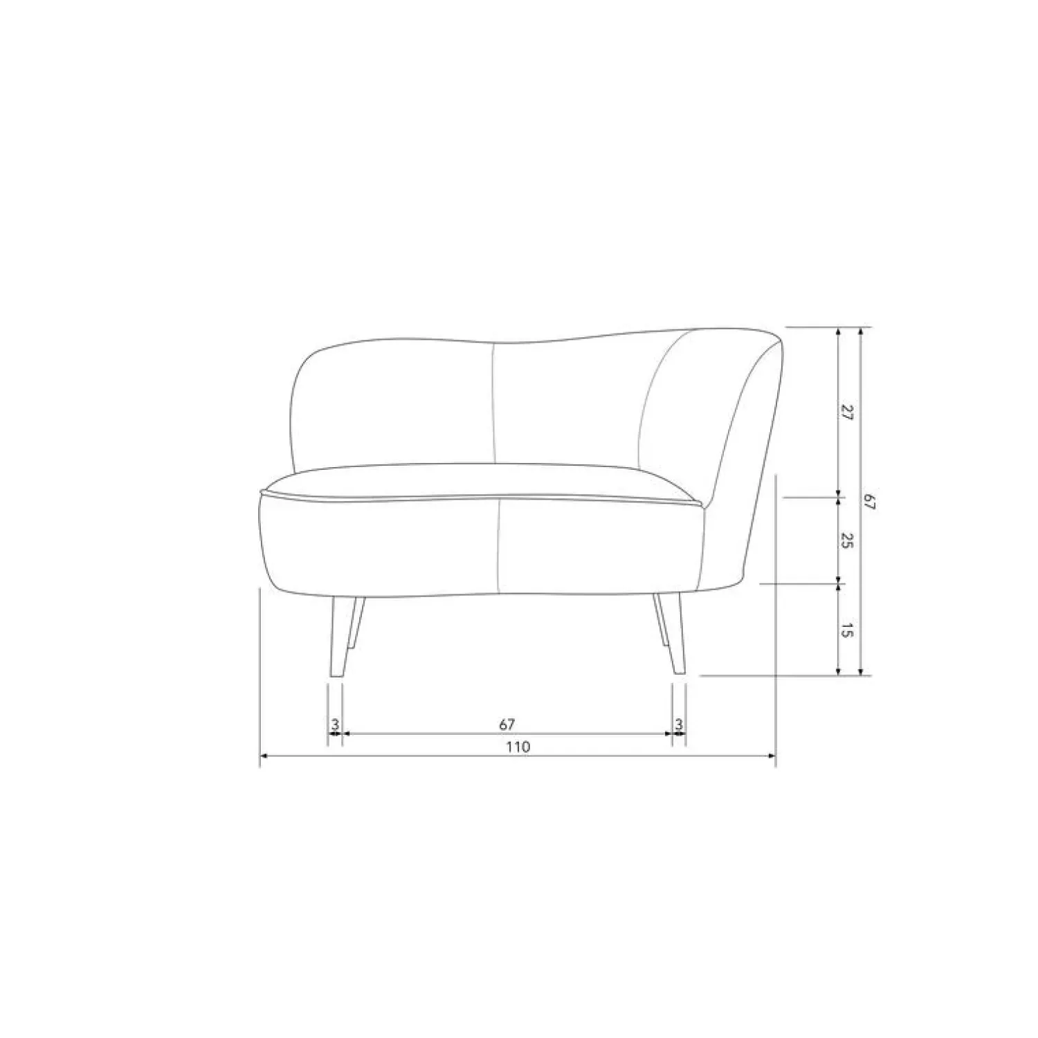 WOOOD Loungebanken|Fauteuils|Sara Lounge Fauteuil Rechts Velvet Khaki 112cm