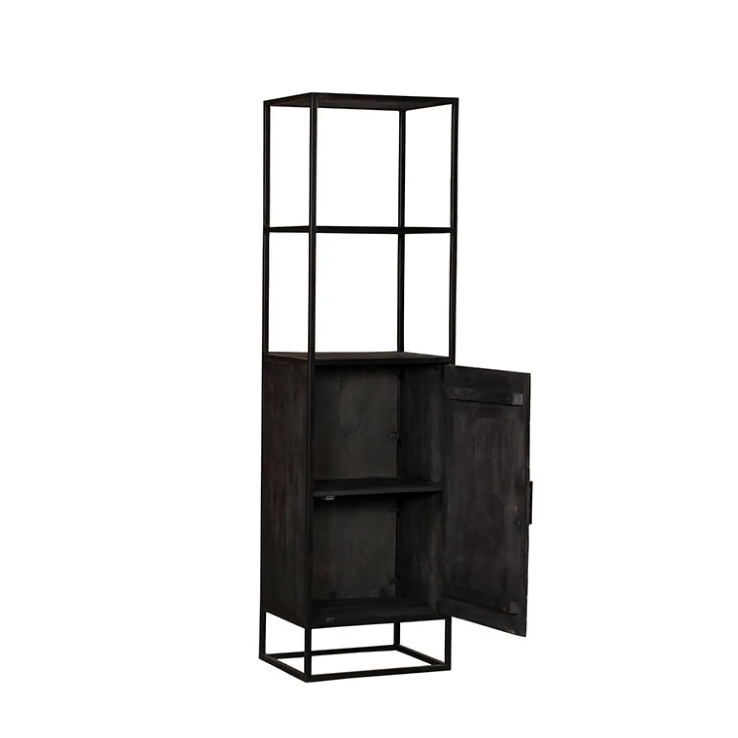 Furndea Wandkasten|Vakkenkasten|Scandi boekenkast industrieel mangohout visgraat zwart 1- deur 55cm