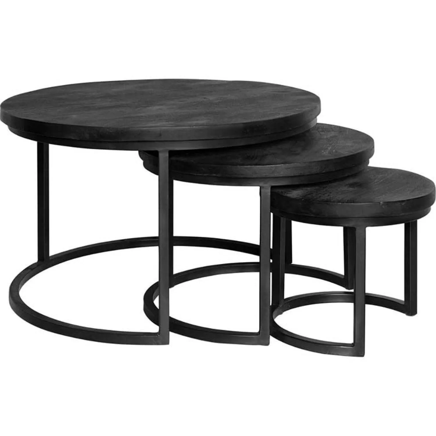 Furndea Salontafels|Scandi salontafel mangohout rond zwart set van 3
