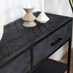 Furndea Sidetables|Scandi sidetable mangohout 2-lades 120cm zwart visgraat