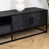 Furndea Industriele Kasten|Tv Meubels|Scandi tv meubel industrieel mangohout visgraat zwart 180cm