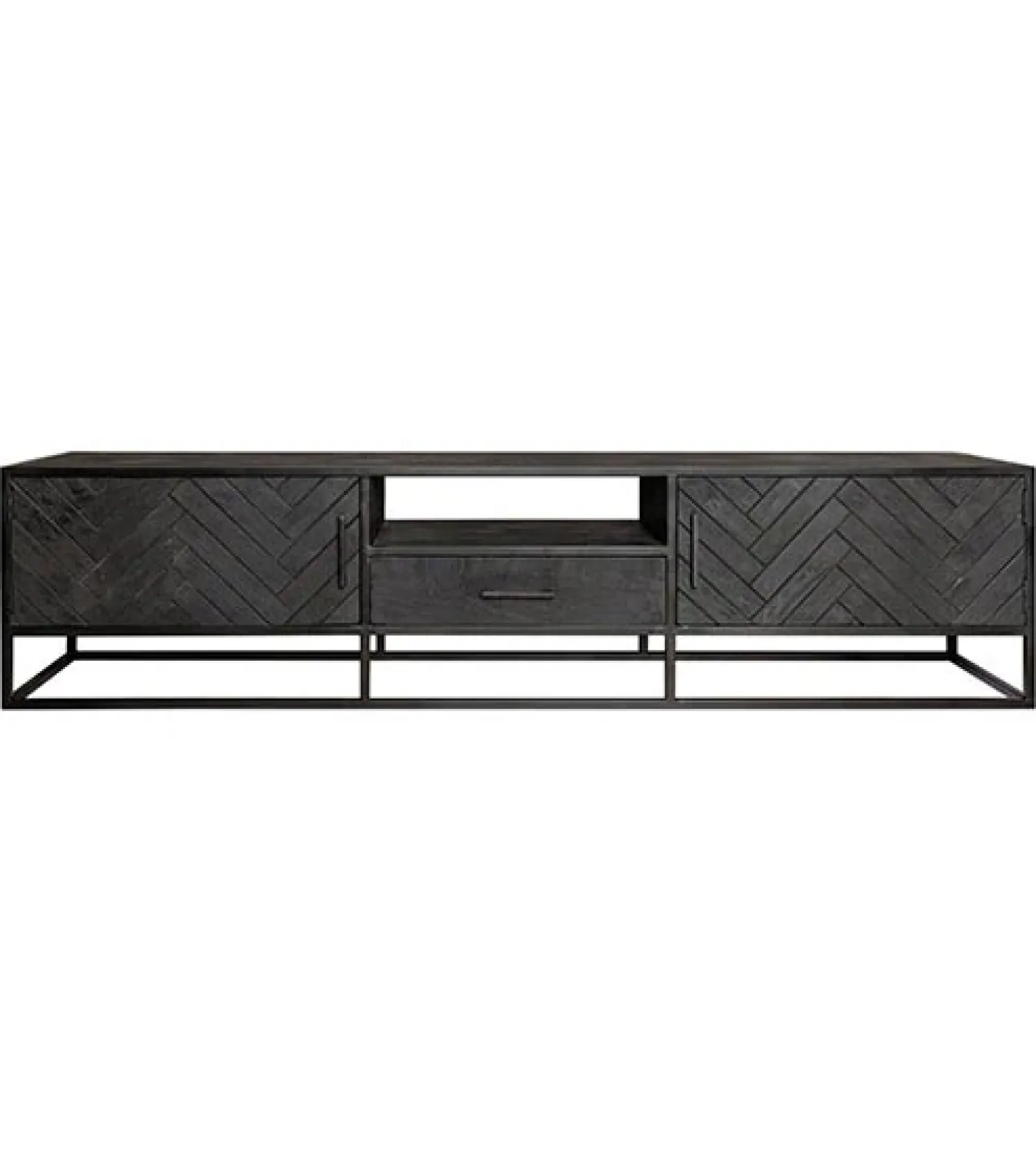 Furndea Industriele Kasten|Tv Meubels|Scandi tv meubel industrieel mangohout visgraat zwart 180cm