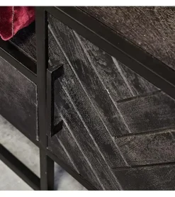 Furndea Industriele Kasten|Tv Meubels|Scandi tv meubel industrieel mangohout visgraat zwart 180cm