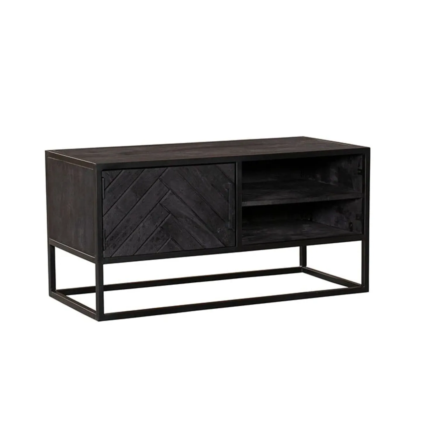 Furndea Industriele Kasten|Tv Meubels|Scandi tv meubel industrieel mangohout visgraat zwart 165cm