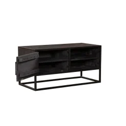 Furndea Industriele Kasten|Tv Meubels|Scandi tv meubel industrieel mangohout visgraat zwart 165cm