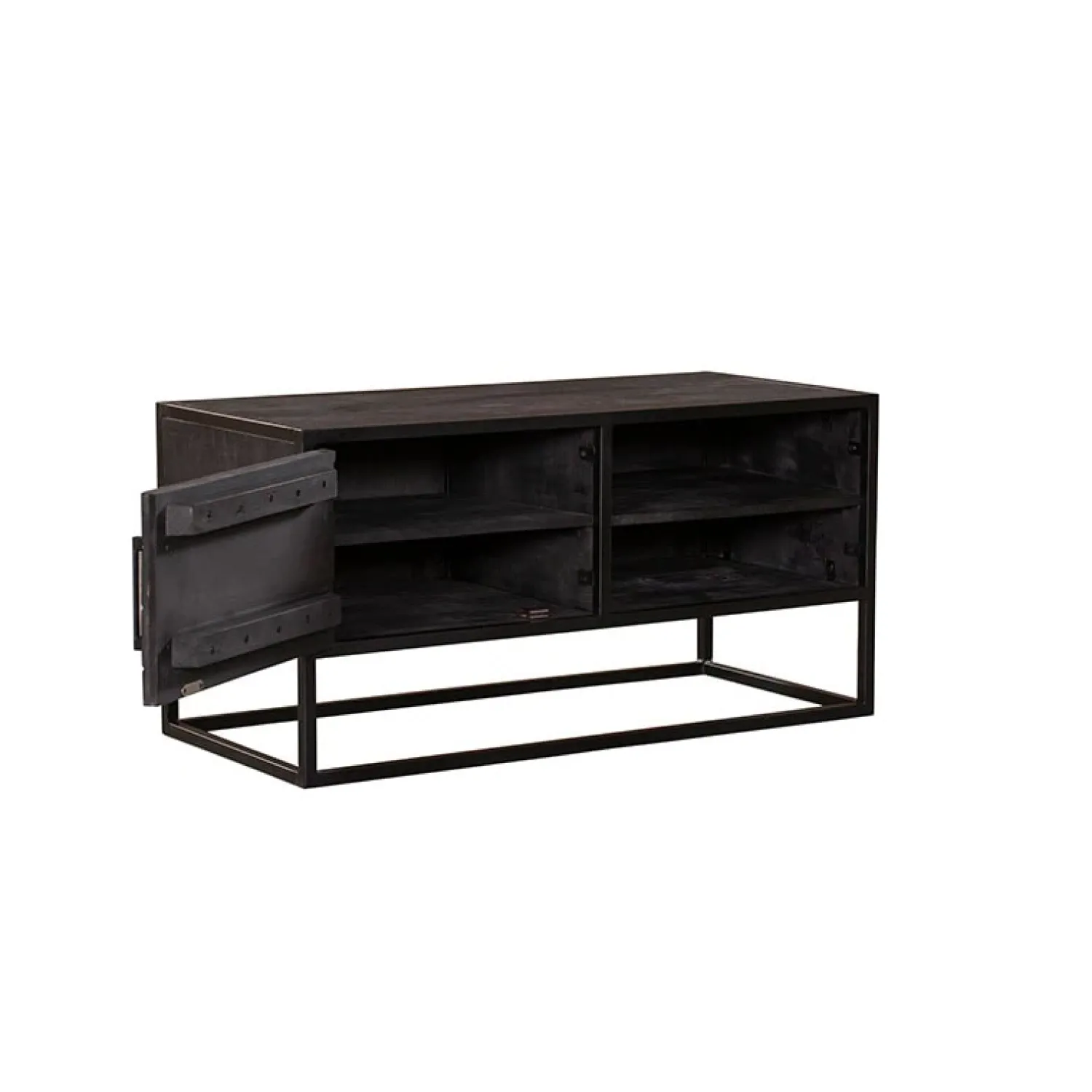 Furndea Industriele Kasten|Tv Meubels|Scandi tv meubel industrieel mangohout visgraat zwart 165cm