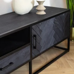 Furndea Industriele Kasten|Tv Meubels|Scandi tv meubel industrieel mangohout visgraat zwart 165cm