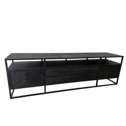 Furndea Industriele Kasten|Tv Meubels|Scandi tv meubel visgraat zwart 200cm 2 deuren 4 lades