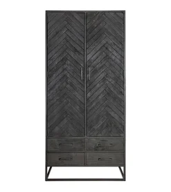 Furndea Wandkasten|Industriele Kasten|Scandi wandkast industrieel mangohout visgraat zwart 90cm