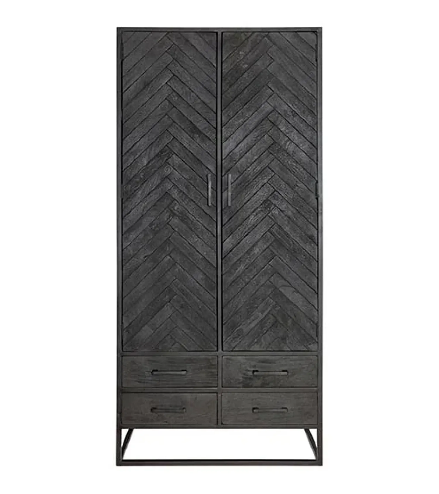 Furndea Wandkasten|Industriele Kasten|Scandi wandkast industrieel mangohout visgraat zwart 90cm
