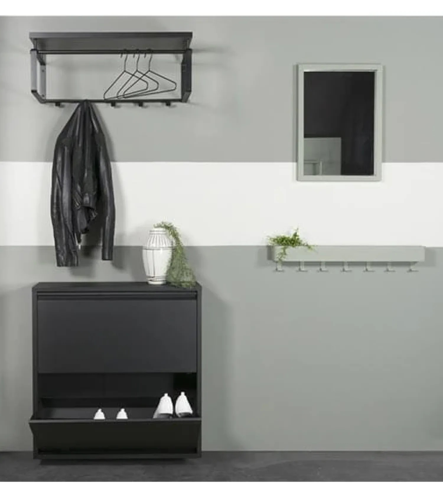 Redin Design Schoenenkasten|Schoenenkasten|Schoenenkast industrieel Pippen (2 lades) – zwart metaal