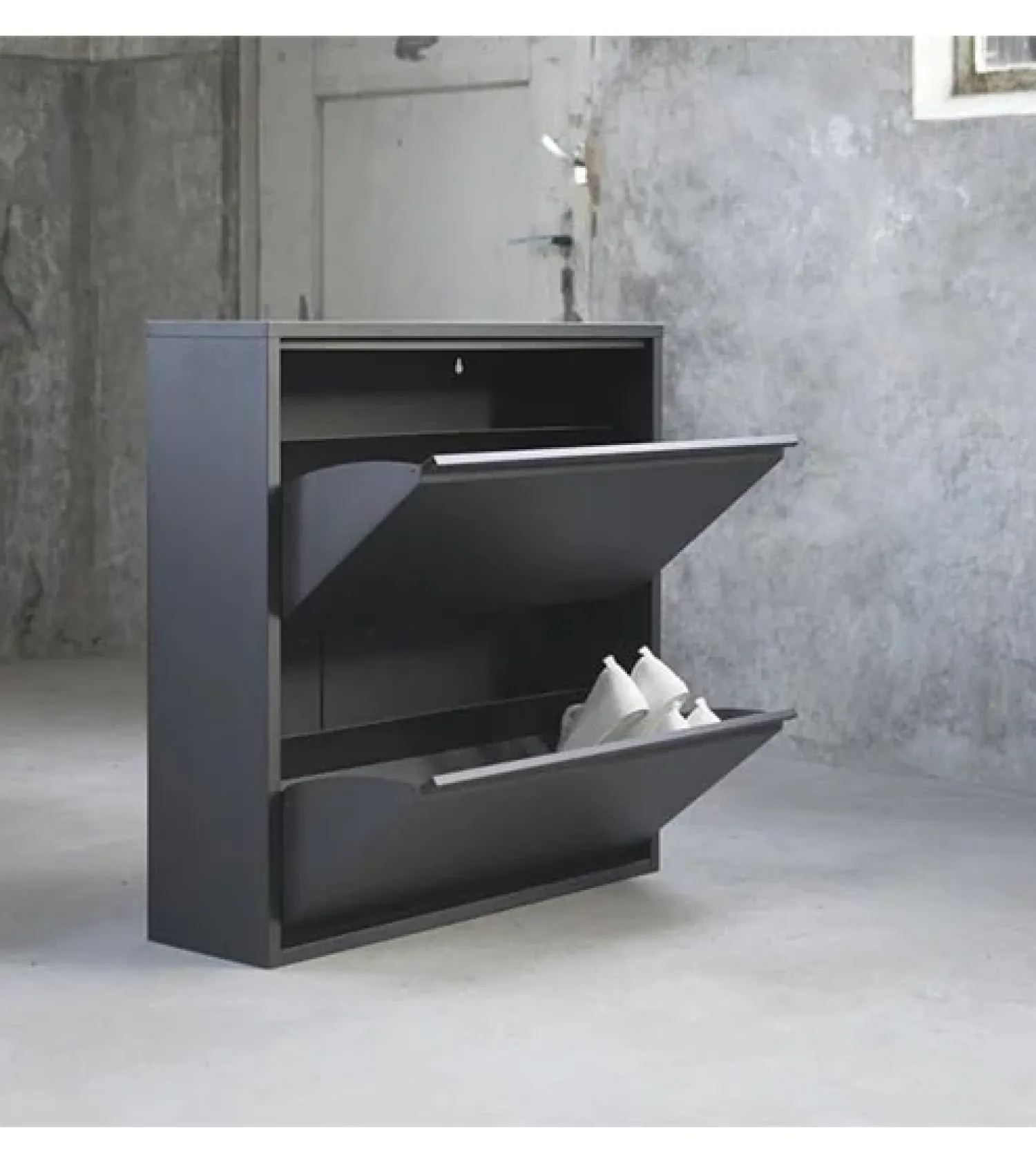 Redin Design Schoenenkasten|Schoenenkasten|Schoenenkast industrieel Pippen (2 lades) – zwart metaal
