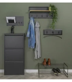 Redin Design Schoenenkasten|Schoenenkasten|Schoenenkast industrieel Pippen (3 lades) – Zwart metaal