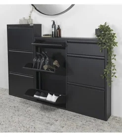 Redin Design Schoenenkasten|Schoenenkasten|Schoenenkast industrieel Pippen (6 lades) – Zwart metaal