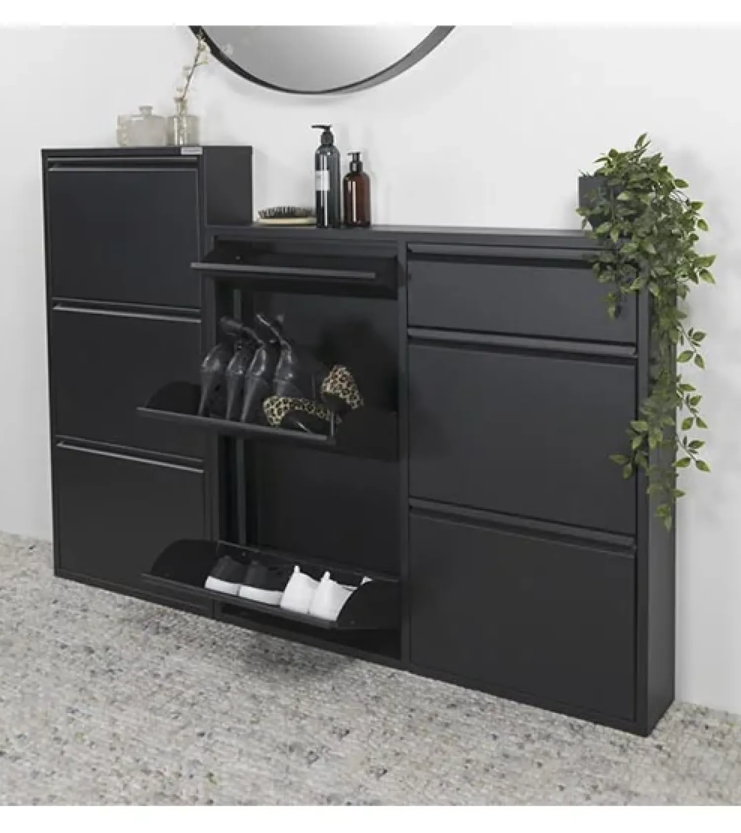 Redin Design Schoenenkasten|Schoenenkasten|Schoenenkast industrieel Pippen (6 lades) – Zwart metaal