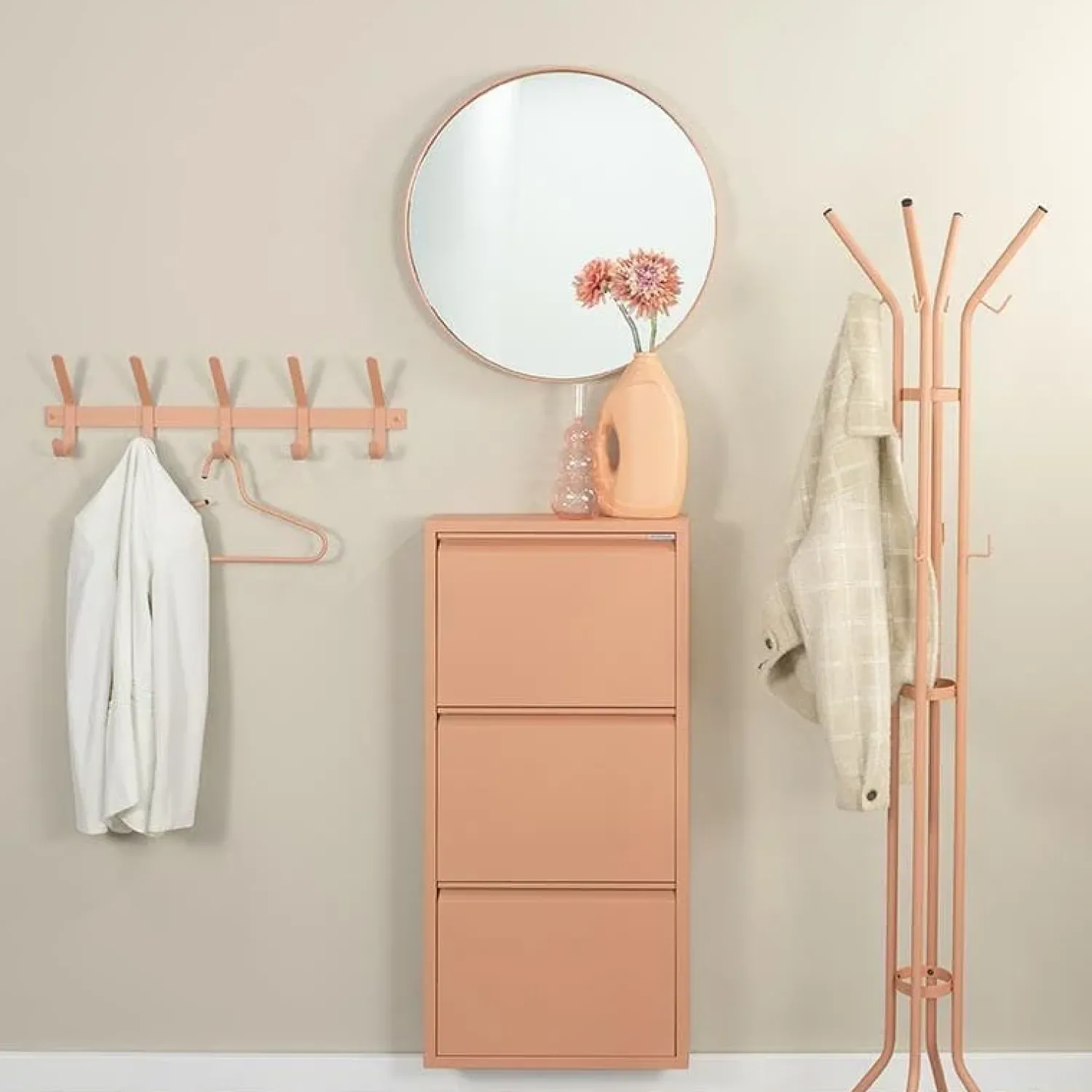 Redin Design Schoenenkasten|Schoenenkasten|Schoenenkast industrieel Pippen (3 lades) – Terracotta metaal