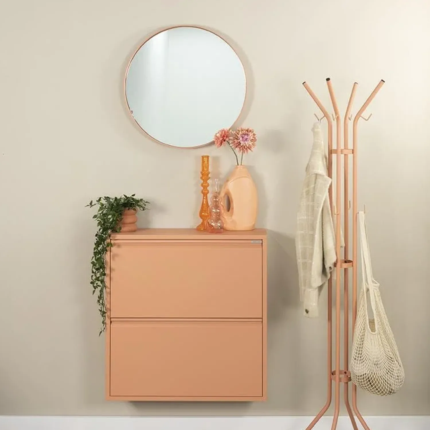 Redin Design Schoenenkasten|Schoenenkasten|Schoenenkast industrieel Pippen (2 lades) – Terracotta metaal