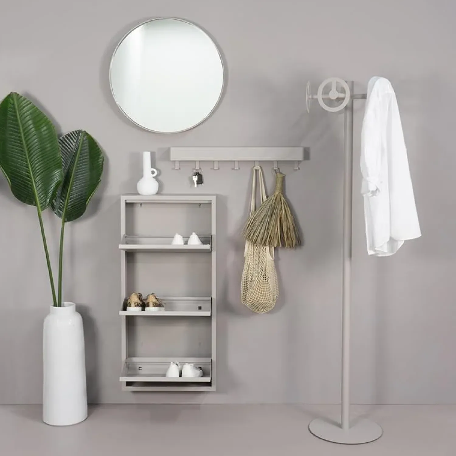 Redin Design Schoenenkasten|Schoenenkasten|Schoenenkast industrieel Pippen (3 lades) – Taupe metaal