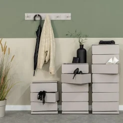 Redin Design Schoenenkasten|Schoenenkasten|Schoenenkast industrieel Rodman (5 lades) – Taupe metaal