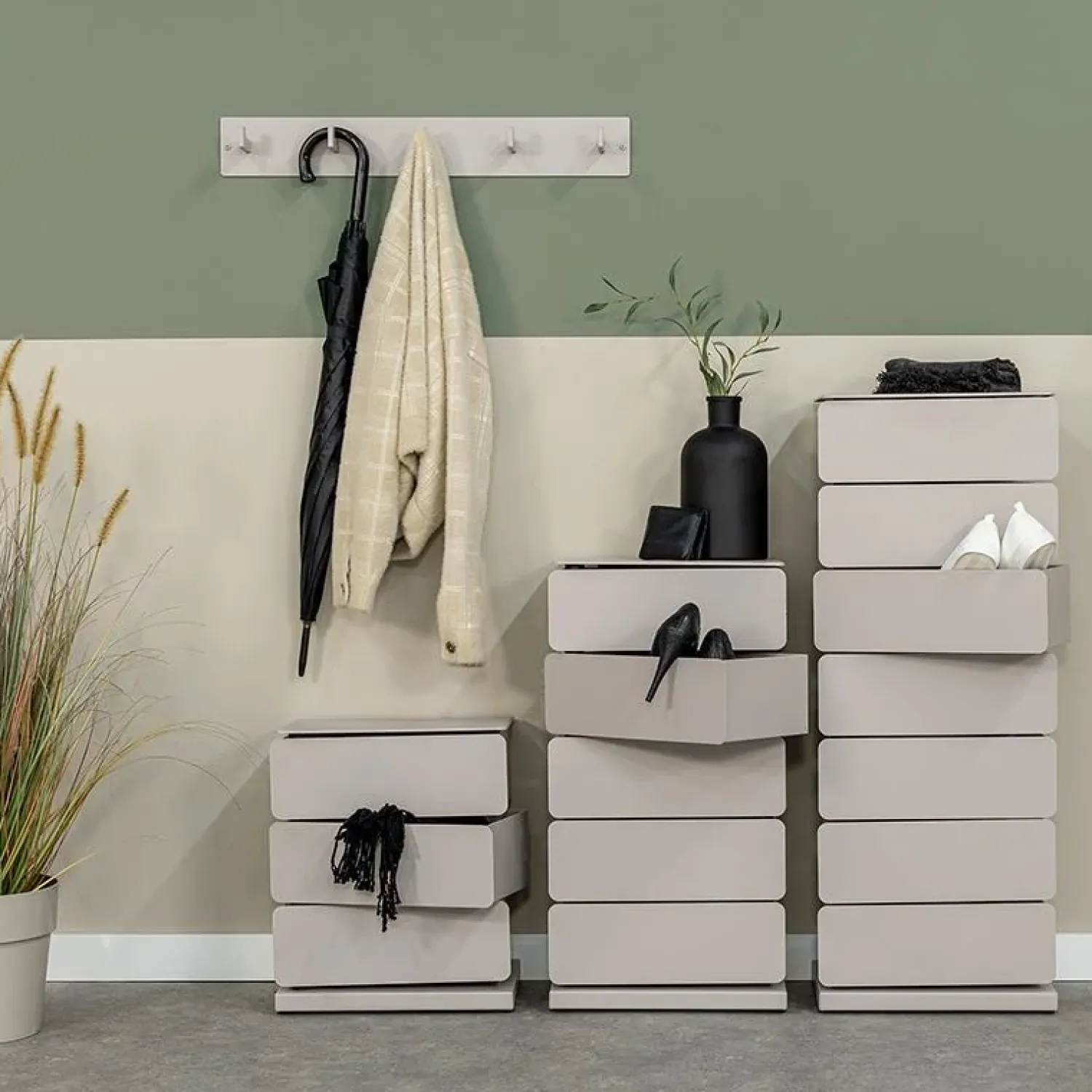 Redin Design Schoenenkasten|Schoenenkasten|Schoenenkast industrieel Rodman (7 lades) - Taupe metaal