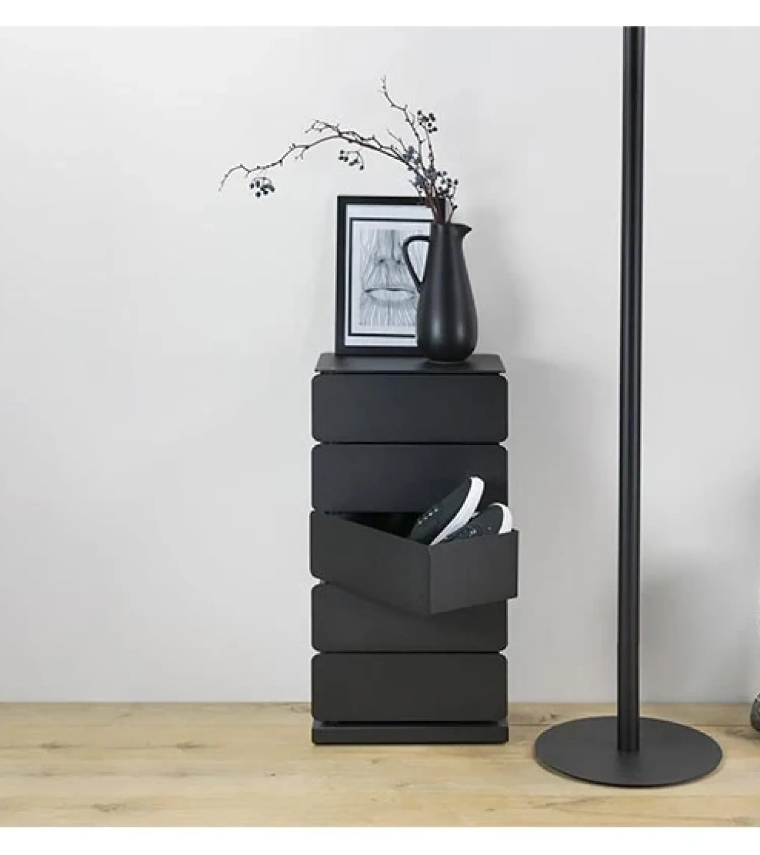 Redin Design Schoenenkasten|Ladenkasten|Schoenenkast industrieel Rodman (5 lades) – Zwart metaal