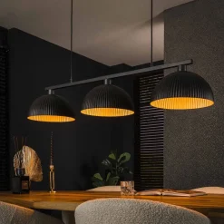 Kalfort Hanglampen|Sean 3-lichts Hanglamp ribbel goud/zwart