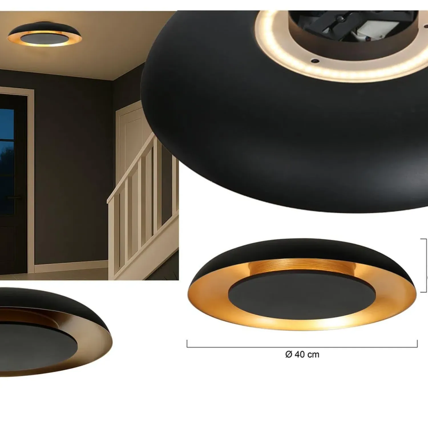 Steinmex Plafondlampen|Sean 2-lichts Plafondlamp Zwart|Goud Metaal