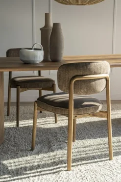 Eleonora Eetkamerstoelen|Serene Rune Eetkamerstoel Bruin hout - Bruine stof