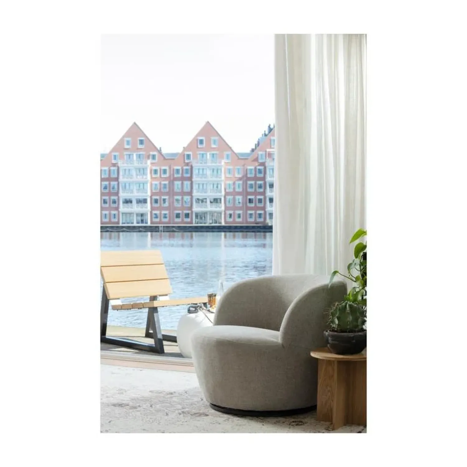 WOOOD Fauteuils|Serra Draaifauteuil Geweven Stof Zand