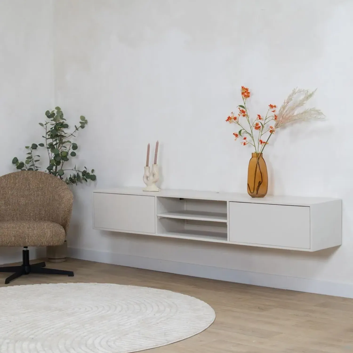 Vane Living Industriele Kasten|Tv Meubels|Sigge Zwevend Tv meubel zand 200cm