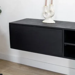 Vane Living Industriele Kasten|Tv Meubels|Sigge Zwevend Tv meubel zwart 200cm